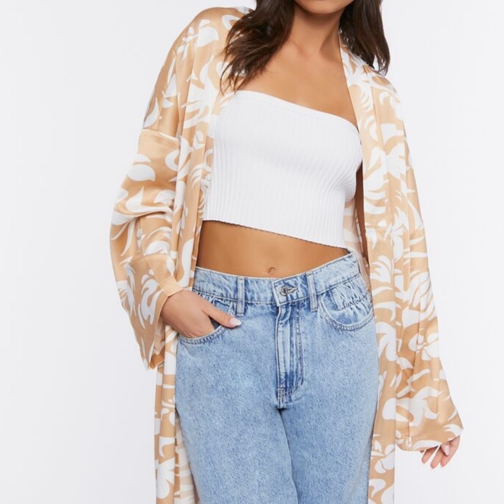 Vici Collection Tropical Satin Cream White Kimono